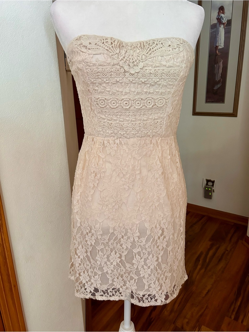 Free People Strapless Cream Lace Mini Dress